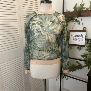 Zara Basic|XS|Jungle Print Sheer Long Sleeve Pullover Top